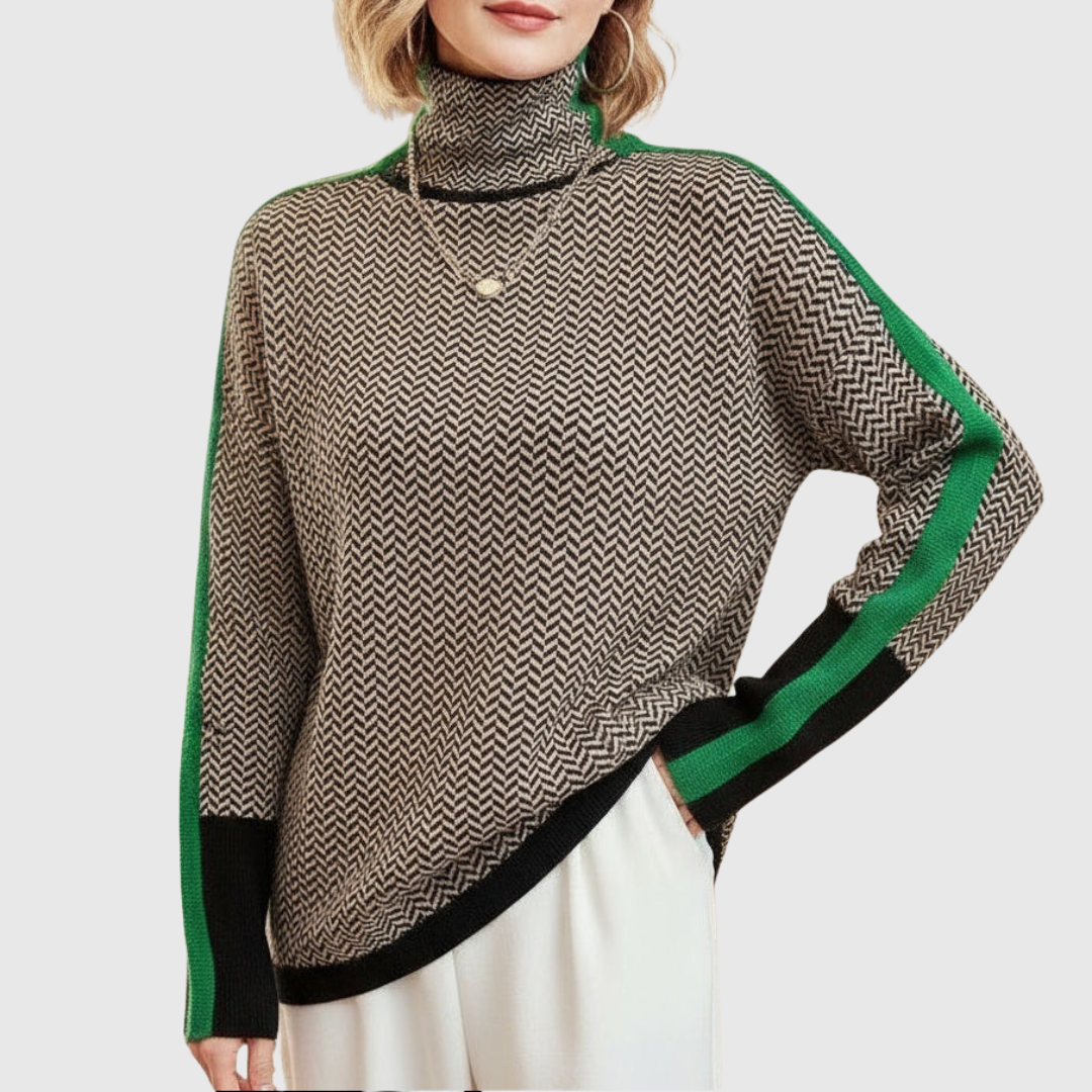 Eleanor | Suéter de Cuello Alto Herringbone Luxe