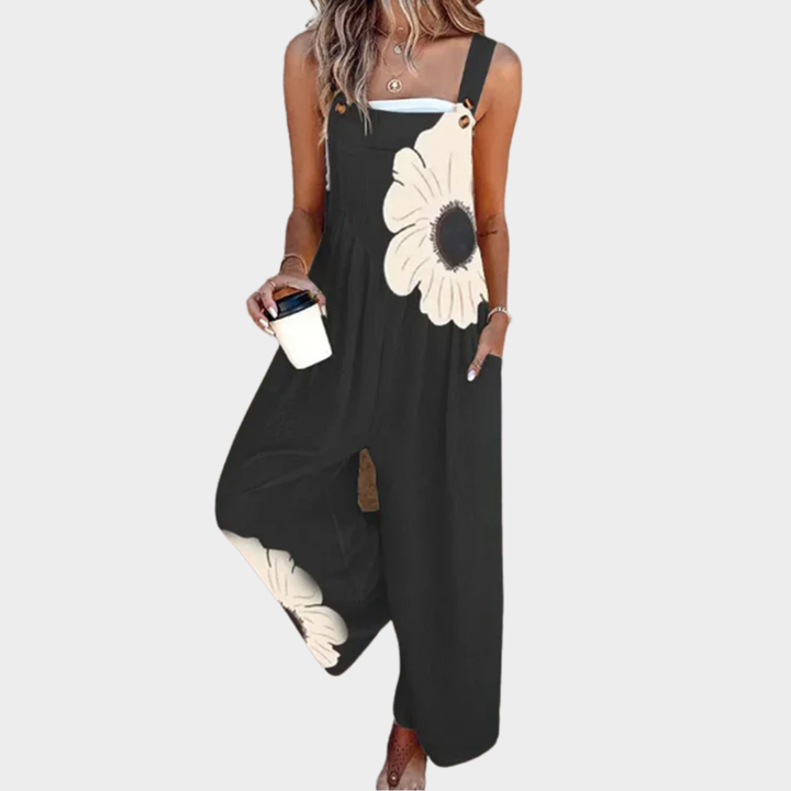 Johanna | Pantalón con tirantes negro con anemonas