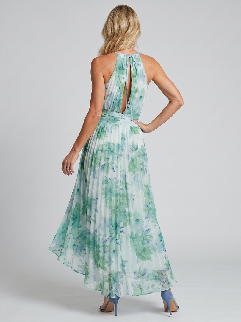 Luana | Vestido Midi Halter Plisado Floral