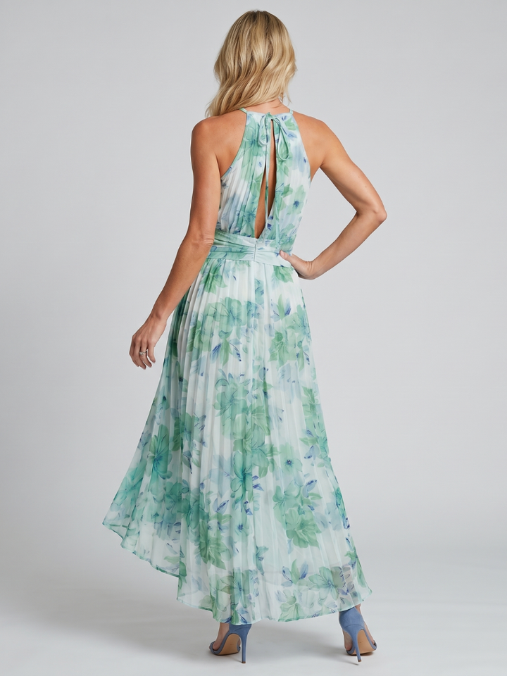 Luana | Vestido Midi Halter Plisado Floral