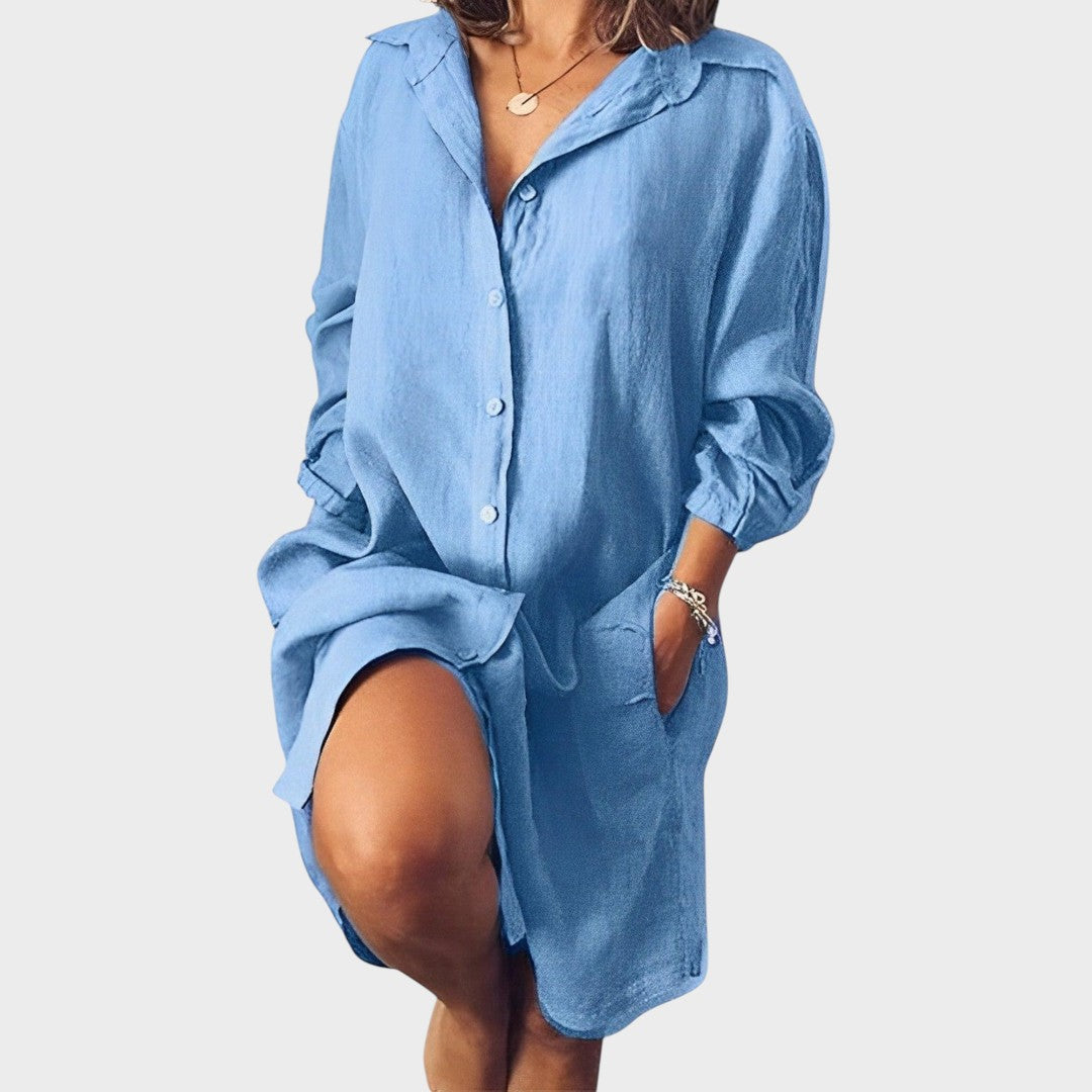 Ramona | Blusa de Lino con Cuello Clásico