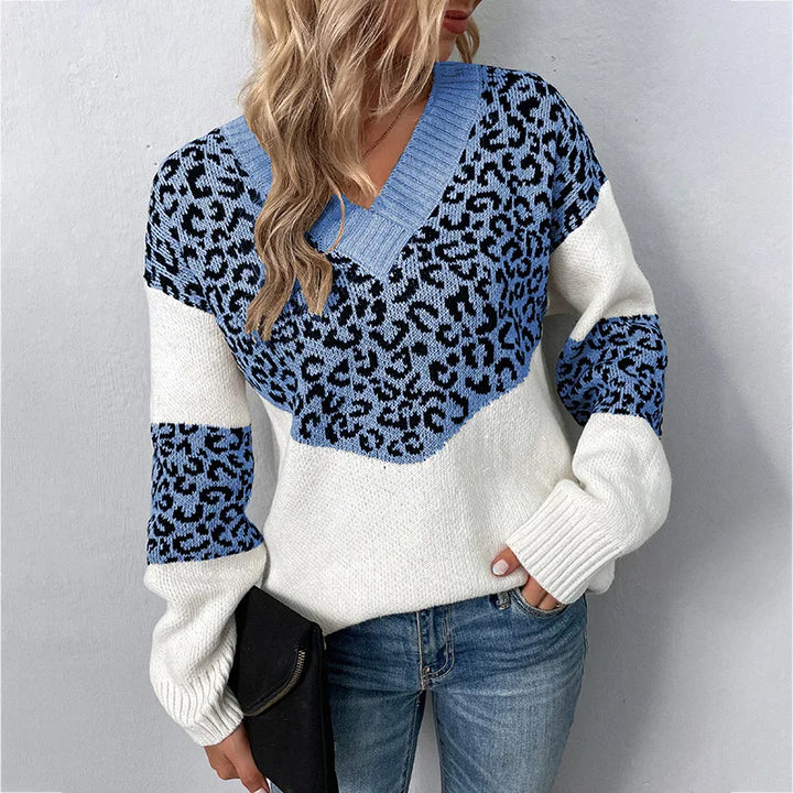 Selena | Suéter de Cuello en V Animal Print