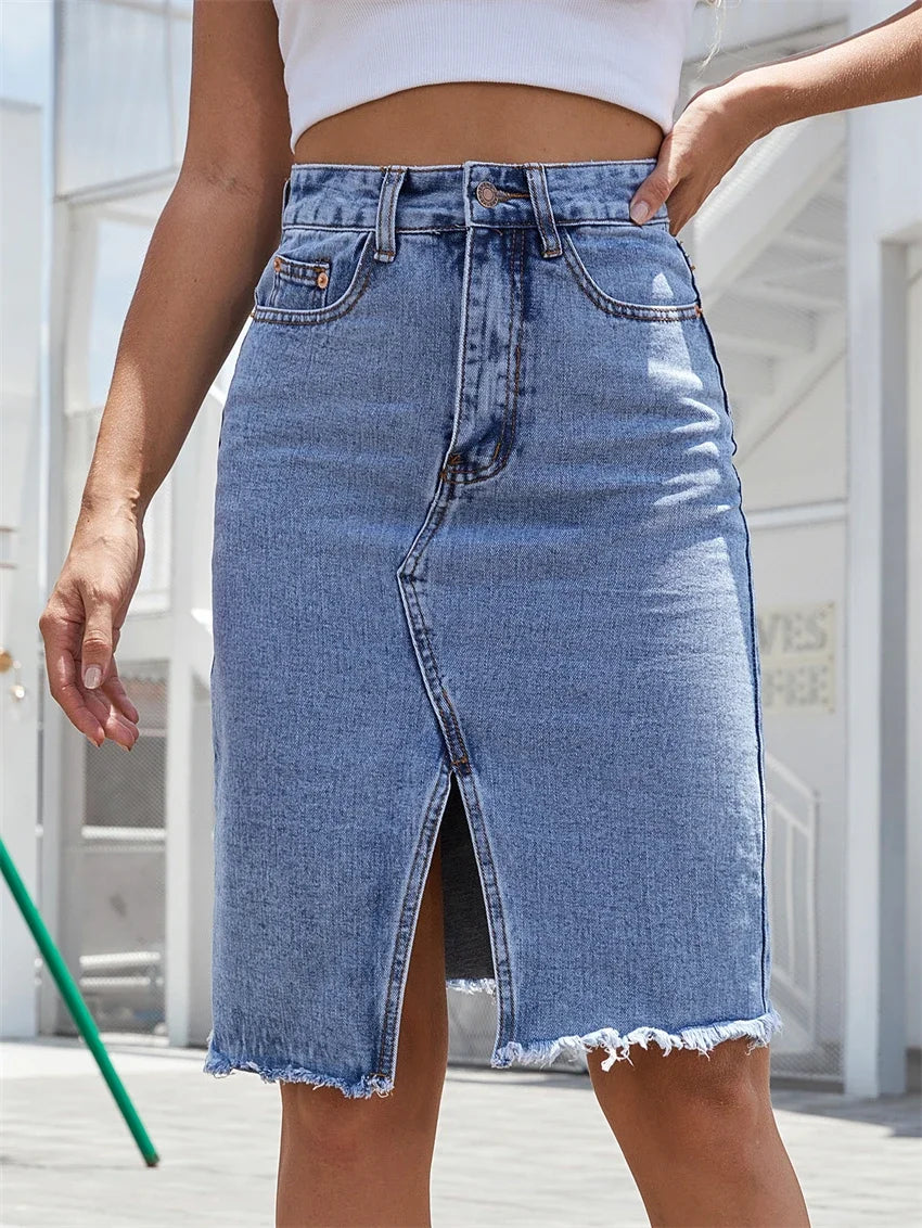 Gisele | Falda Midi de Denim con Abertura Casual