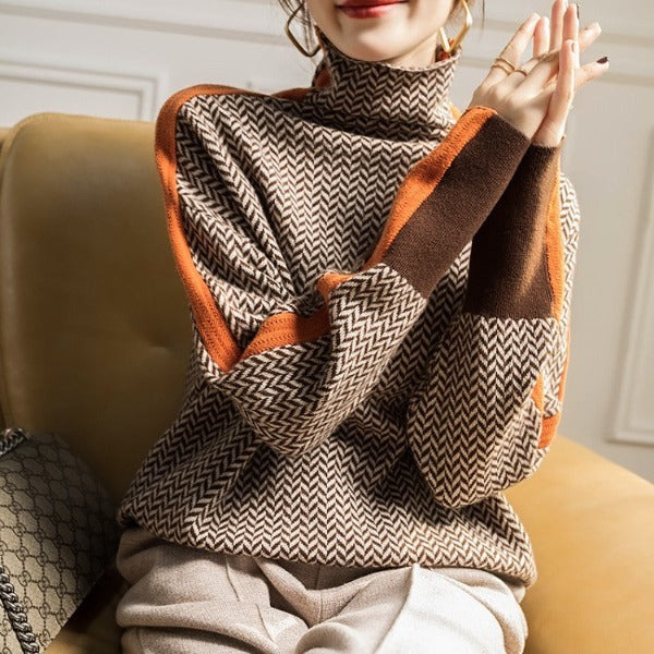 Eleanor | Suéter de Cuello Alto Herringbone Luxe
