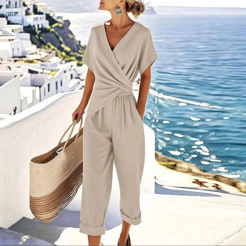 Conjunto Elegante de Dos Piezas Colleen – Top Cruzado y Pantalones Cortos