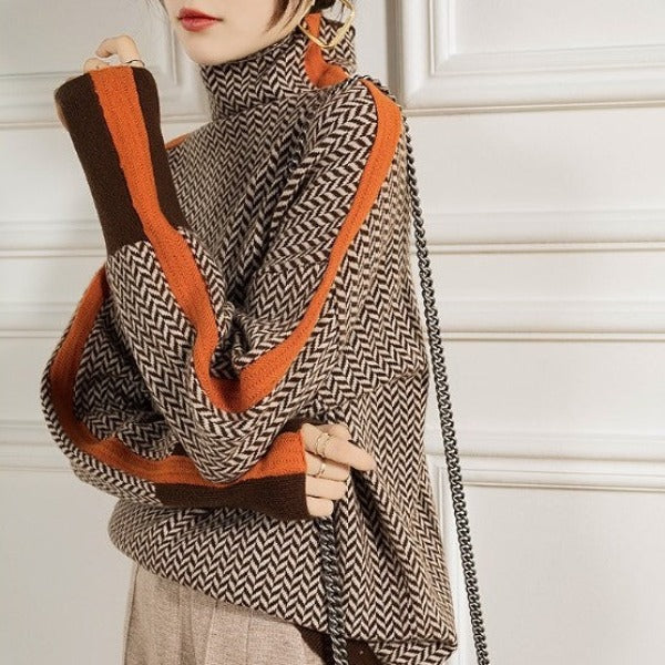 Eleanor | Suéter de Cuello Alto Herringbone Luxe