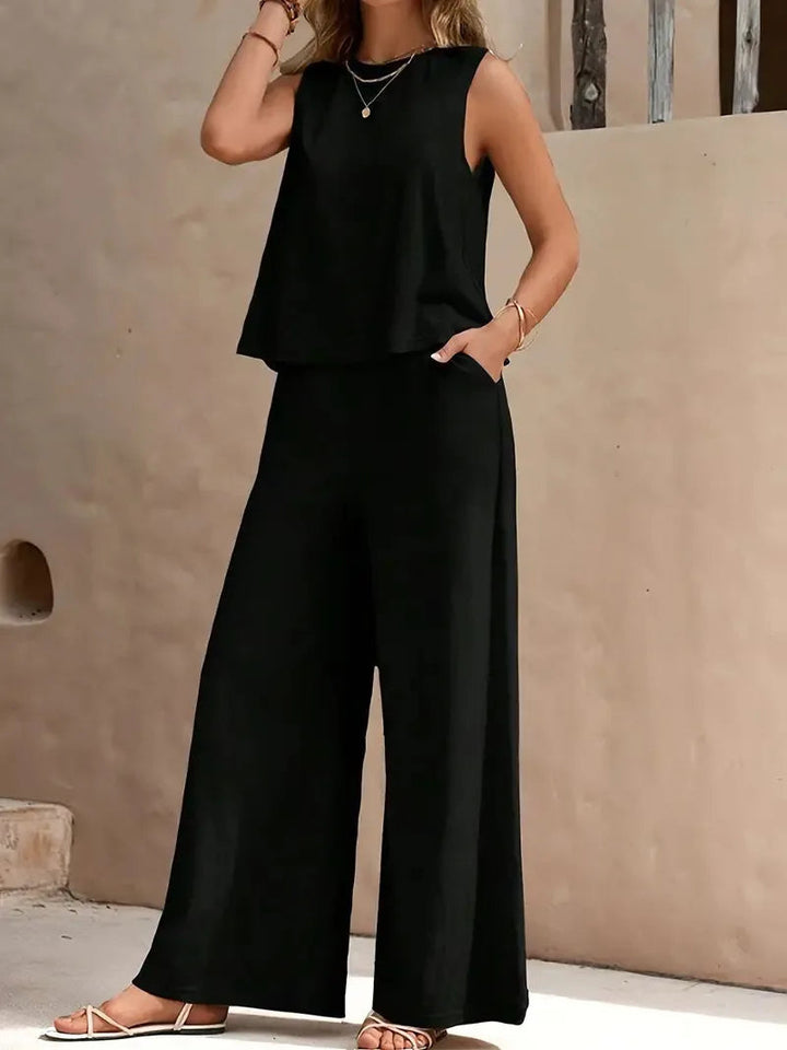Conjunto de Dos Piezas Sin Mangas Danielle – Top Sin Mangas y Pantalones de Pierna Ancha