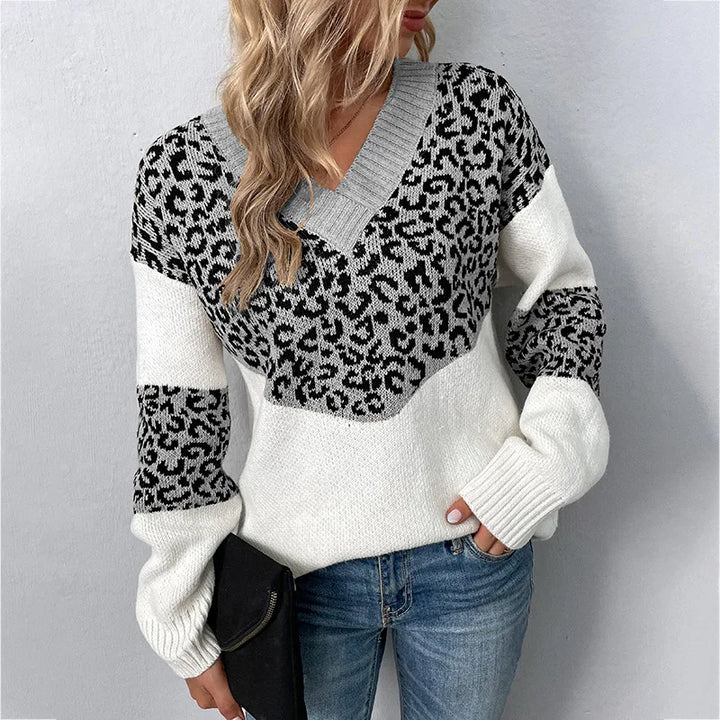 Selena | Suéter de Cuello en V Animal Print