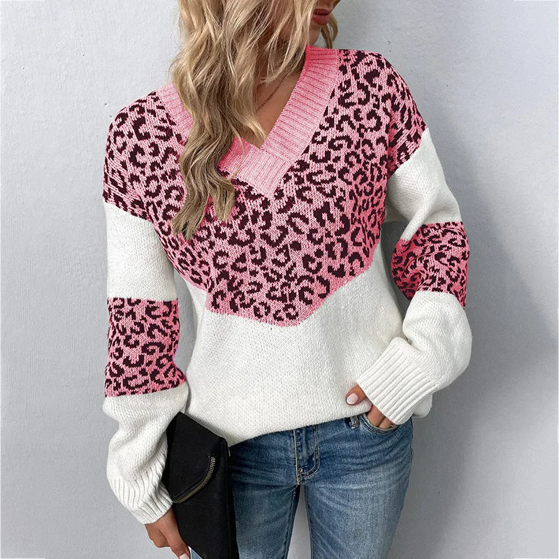 Selena | Suéter de Cuello en V Animal Print