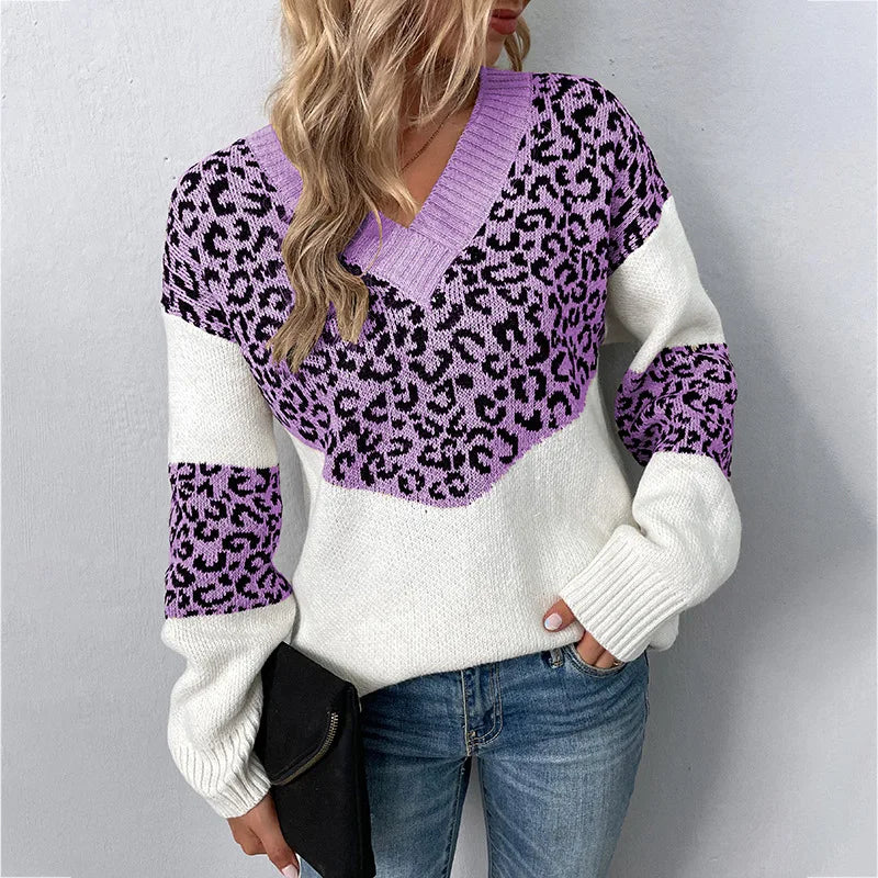 Selena | Suéter de Cuello en V Animal Print
