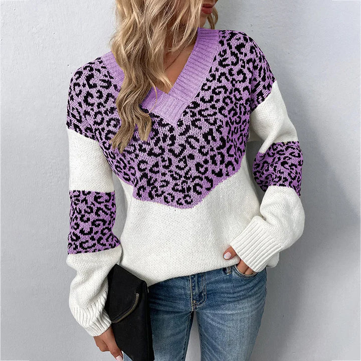 Selena | Suéter de Cuello en V Animal Print