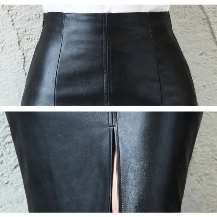 Monique | Falda Lápiz de Cuero Negro Elegante