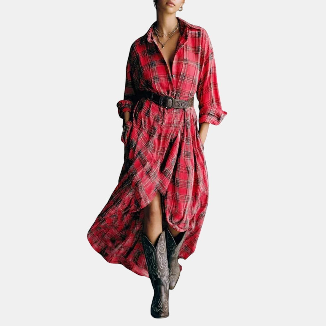 Nora | Vestido Midi Camisero Elegante con Cinturón