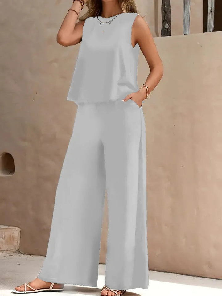 Conjunto de Dos Piezas Sin Mangas Danielle – Top Sin Mangas y Pantalones de Pierna Ancha