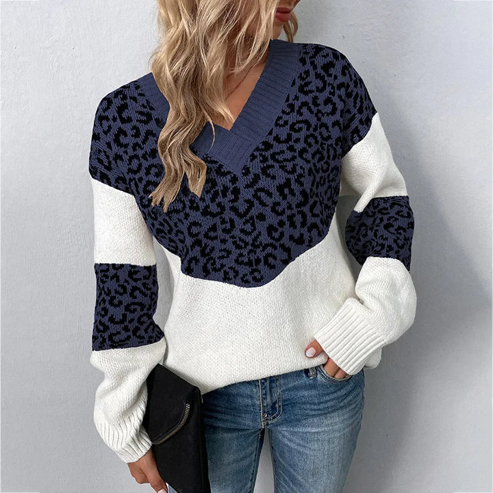 Selena | Suéter de Cuello en V Animal Print