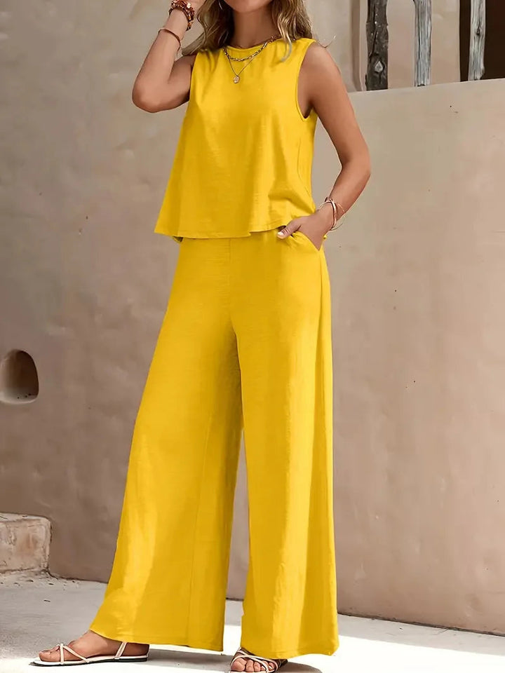 Conjunto de Dos Piezas Sin Mangas Danielle – Top Sin Mangas y Pantalones de Pierna Ancha