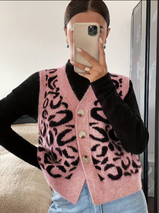 Jade | Chaleco de Suéter de Leopardo Acogedor para Todas las Temporadas