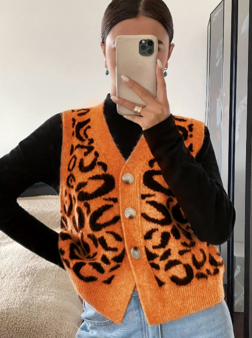 Jade | Chaleco de Suéter de Leopardo Acogedor para Todas las Temporadas