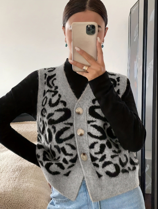 Jade | Chaleco de Suéter de Leopardo Acogedor para Todas las Temporadas