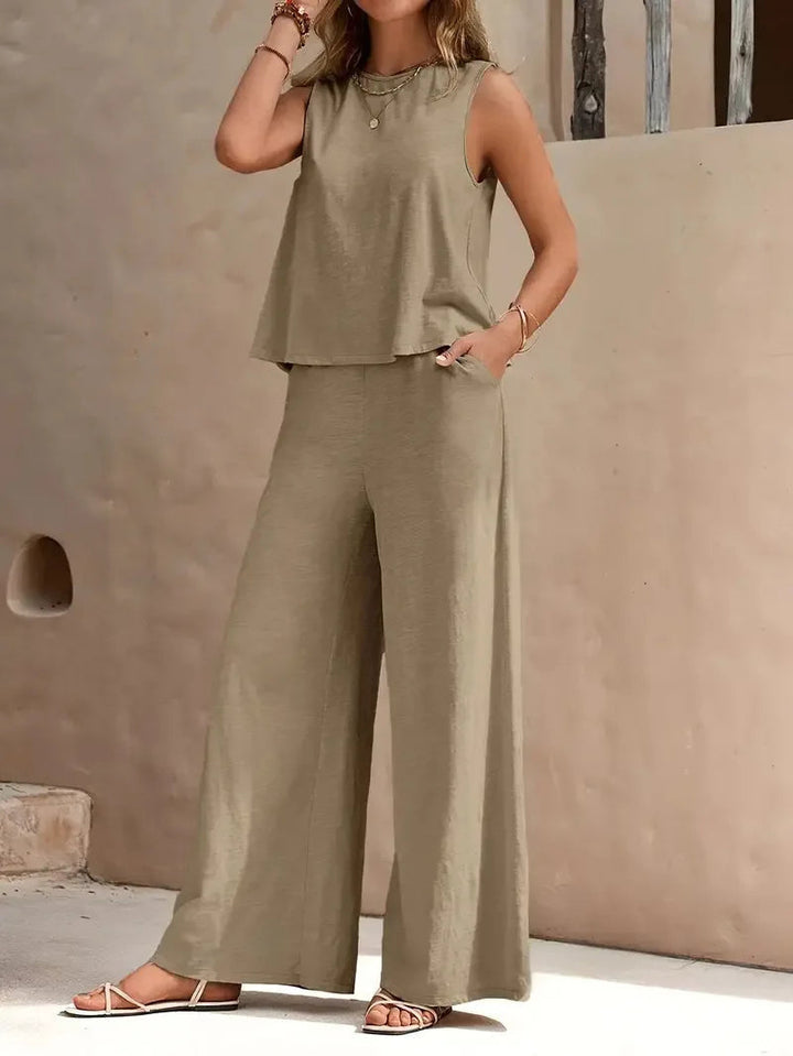 Conjunto de Dos Piezas Sin Mangas Danielle – Top Sin Mangas y Pantalones de Pierna Ancha