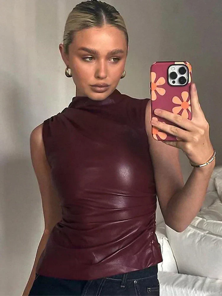 Seran | Top de Cuero Sintético Elegante para Mujeres