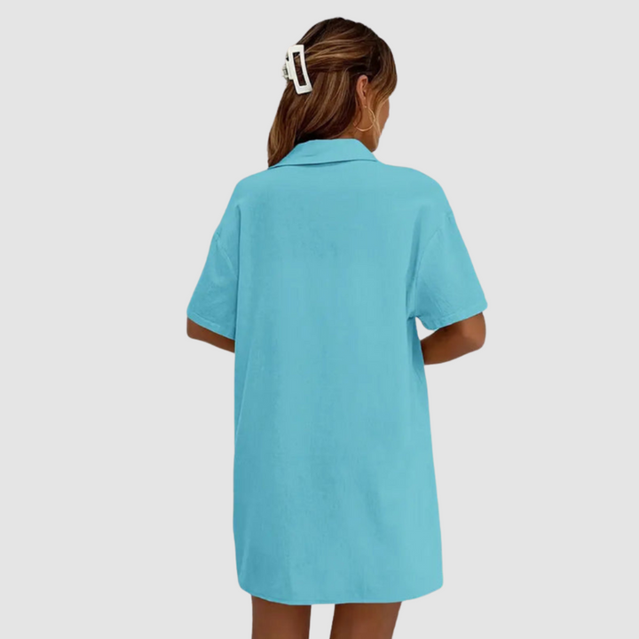 Frances | Conjunto Elegante de Verano de Dos Piezas – Top de Manga Corta con Botones y Pantalones Cortos con Cuerda