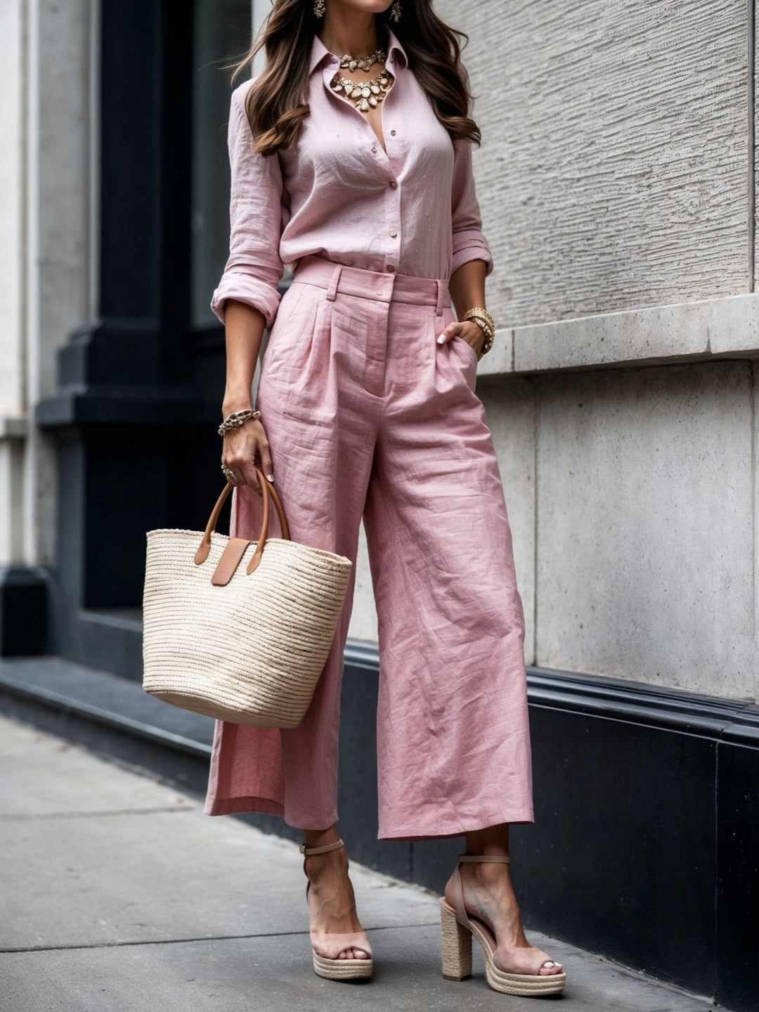 Conjunto Nelle | Elegante de Camisa y Capri – Camisa Relajada y Pantalones Cortos