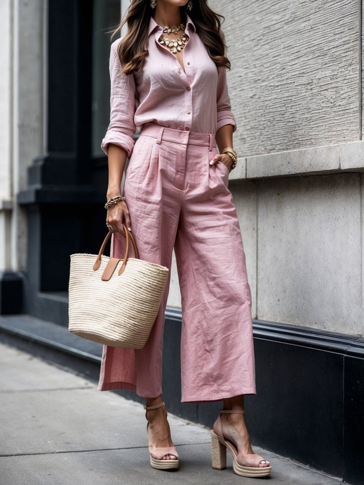 Conjunto Nelle | Elegante de Camisa y Capri – Camisa Relajada y Pantalones Cortos