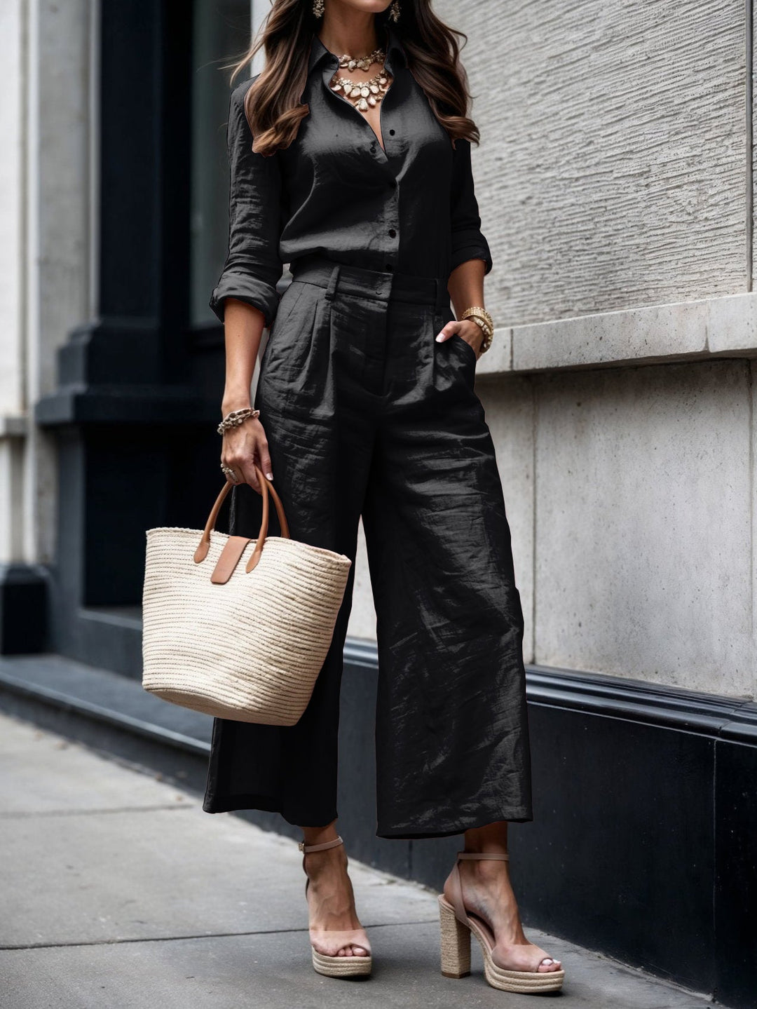 Conjunto Nelle | Elegante de Camisa y Capri – Camisa Relajada y Pantalones Cortos