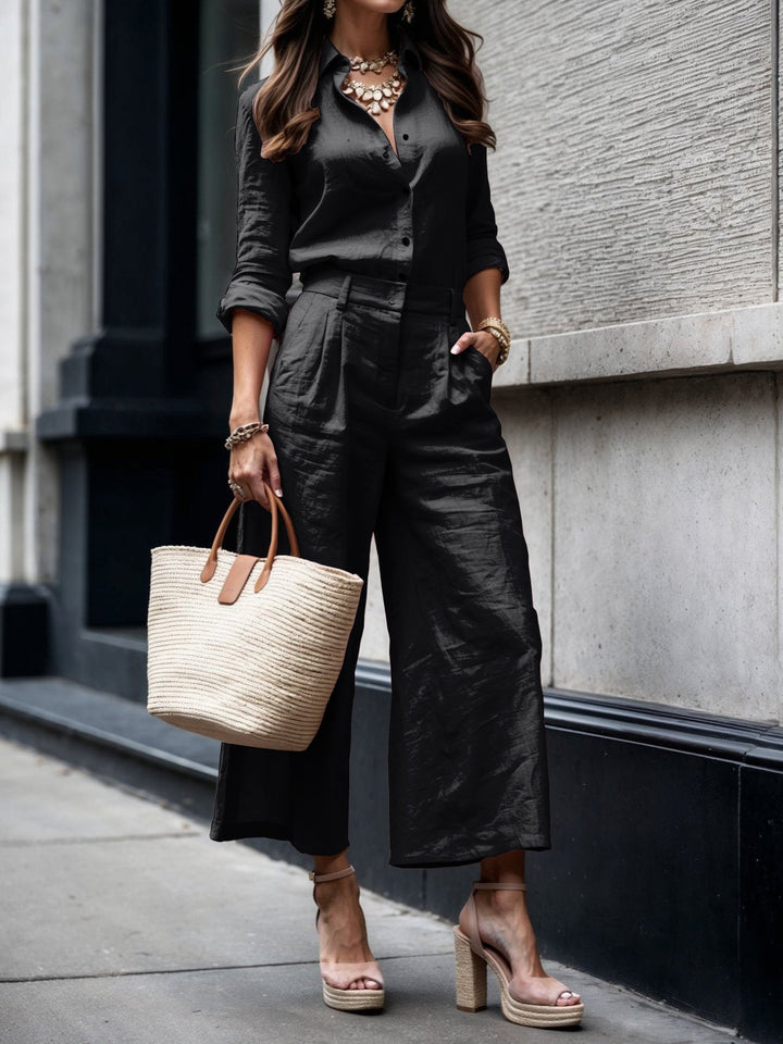 Conjunto Nelle | Elegante de Camisa y Capri – Camisa Relajada y Pantalones Cortos