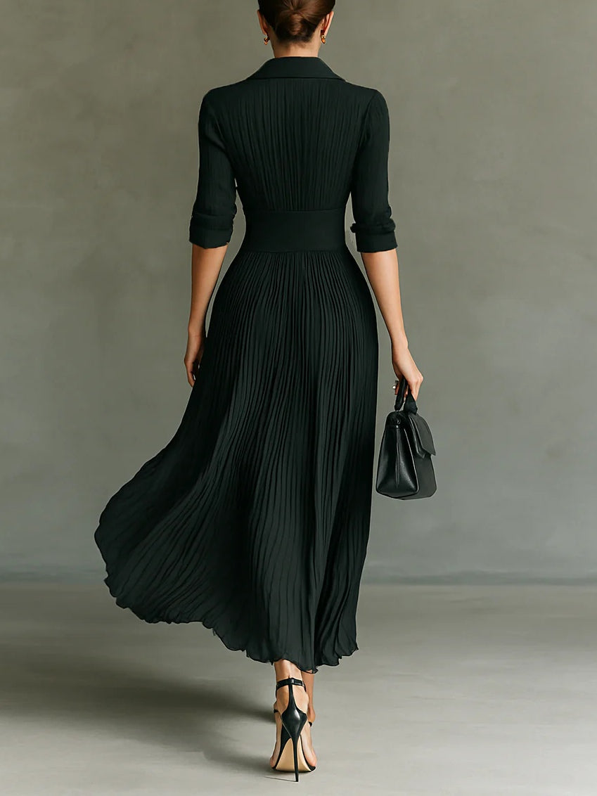 Catalina | Vestido Maxi Plisado con Solapa