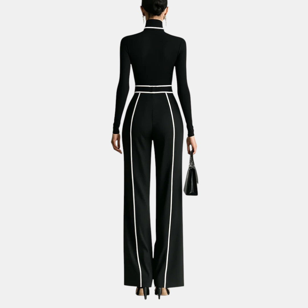 Penélope | Conjunto de Cuello Alto con Detalles Blancos y Pantalón Ancho