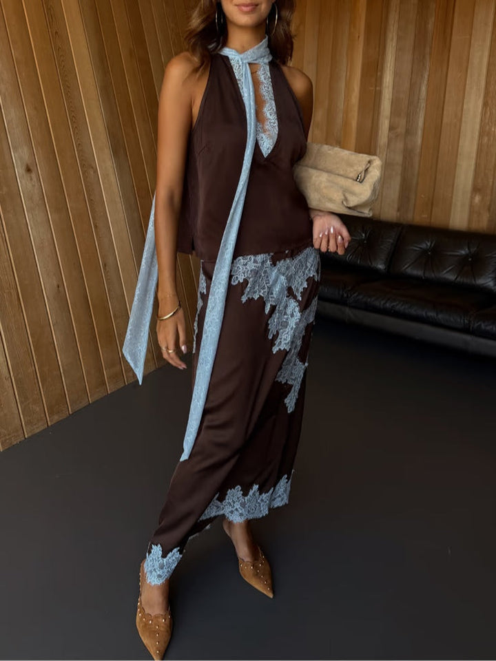 Conjunto de Traje Katalina de Encaje – Elegante Conjunto de Dos Piezas con Encaje