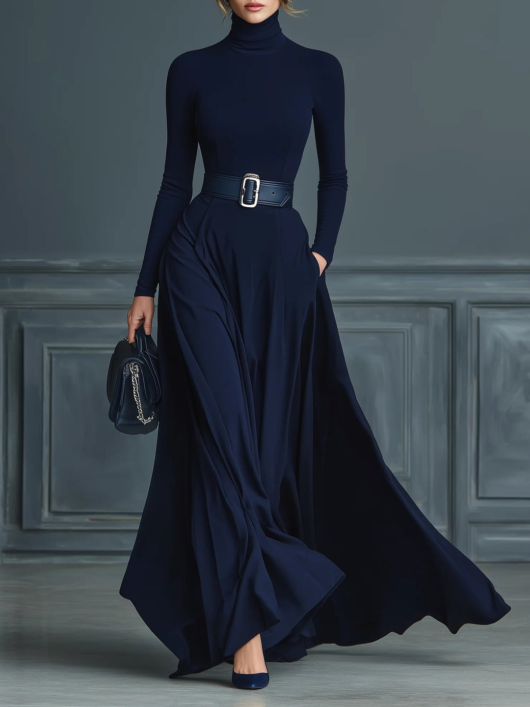 Iliana | Vestido Midi de Punto Azul Oscuro