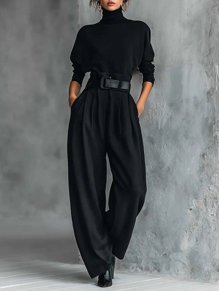 Jessica | Conjunto Elegante de Top y Pantalones de Pierna Recta – Suéter de Cuello Alto Ajustado y Pantalones a Medida