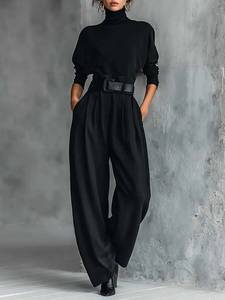 Jessica | Conjunto Elegante de Top y Pantalones de Pierna Recta – Suéter de Cuello Alto Ajustado y Pantalones a Medida
