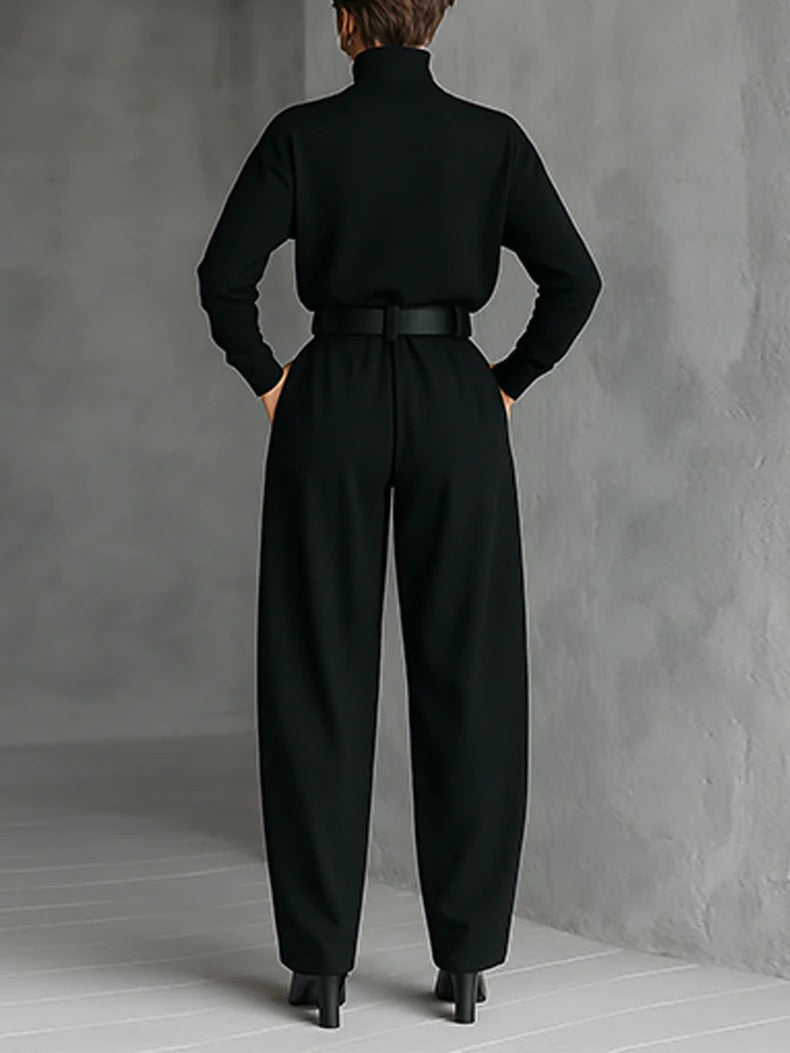 Jessica | Conjunto Elegante de Top y Pantalones de Pierna Recta – Suéter de Cuello Alto Ajustado y Pantalones a Medida