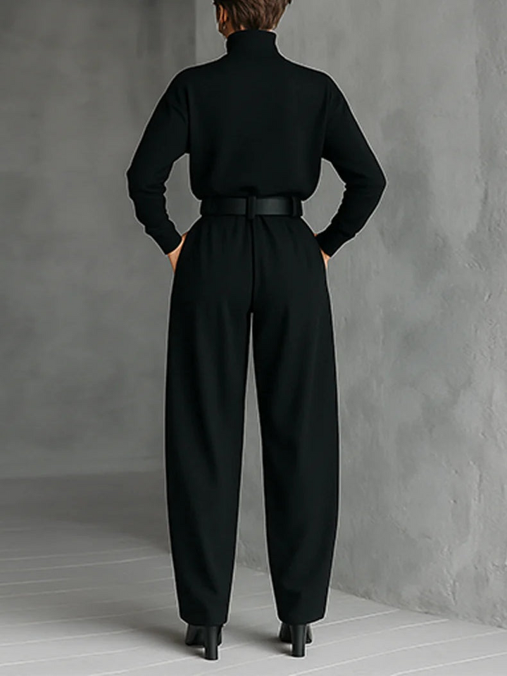 Jessica | Conjunto Elegante de Top y Pantalones de Pierna Recta – Suéter de Cuello Alto Ajustado y Pantalones a Medida