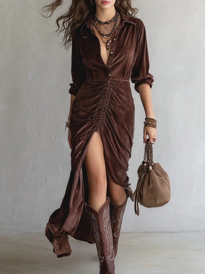 Eugenia | Vestido Midi Plisado con Botones Vintage