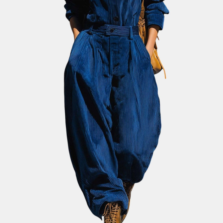 Celina | Conjunto de Pana Azul con Capucha y Pantalón Ancho