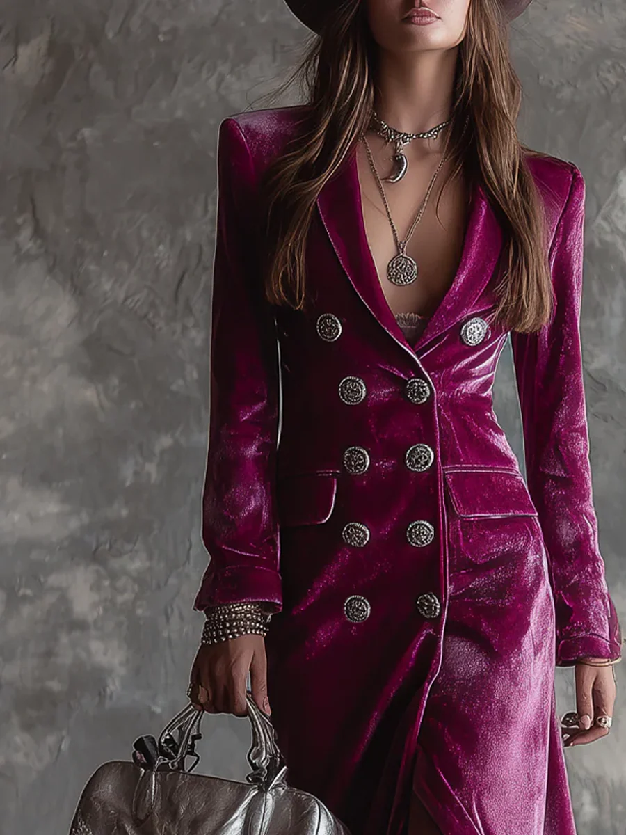 Flavia | Vestido Maxi Blazer Violeta con Botonera