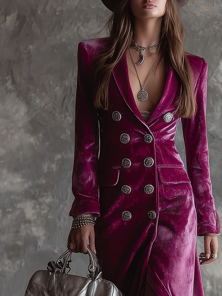Flavia | Vestido Maxi Blazer Violeta con Botonera