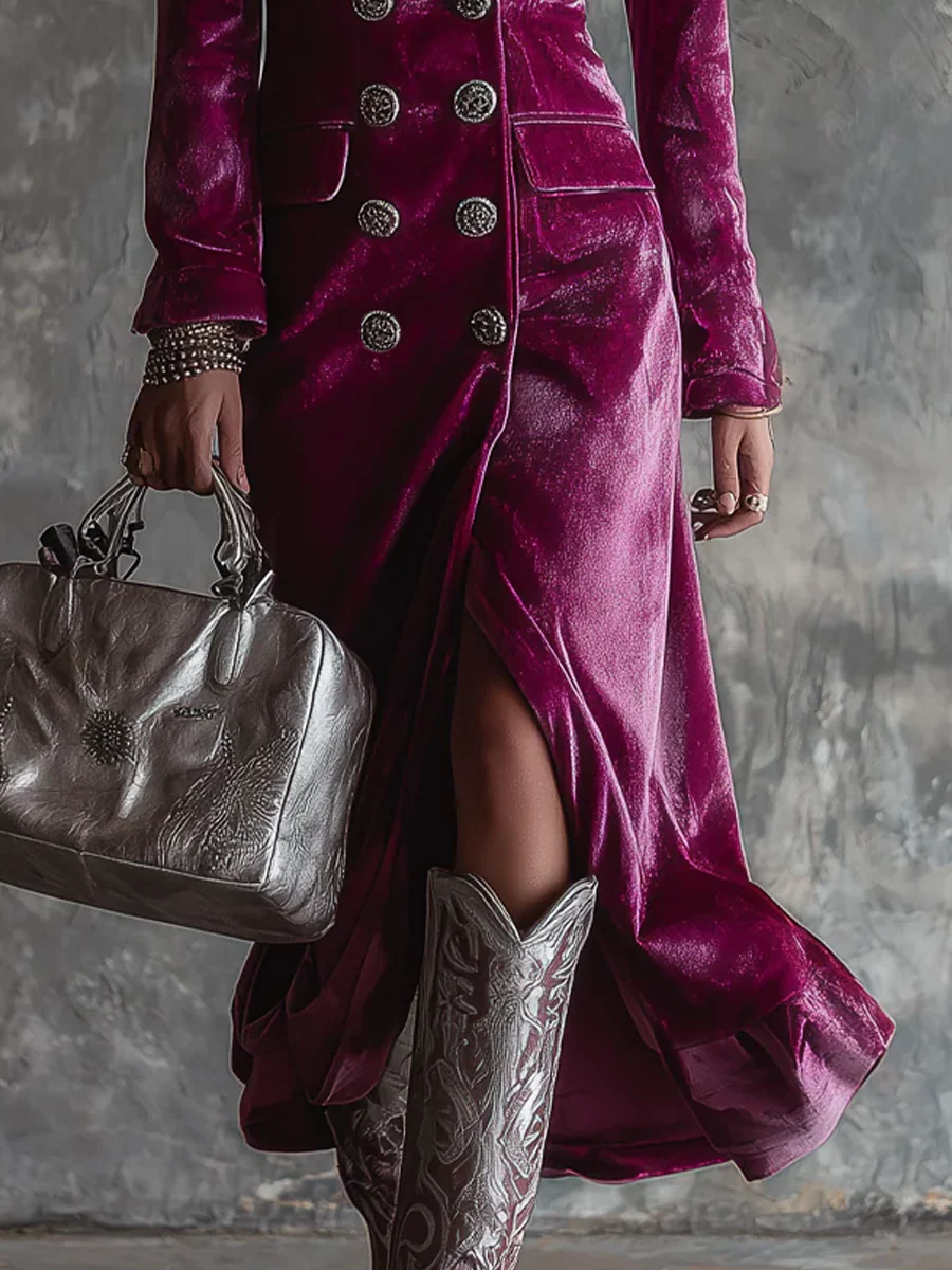 Flavia | Vestido Maxi Blazer Violeta con Botonera
