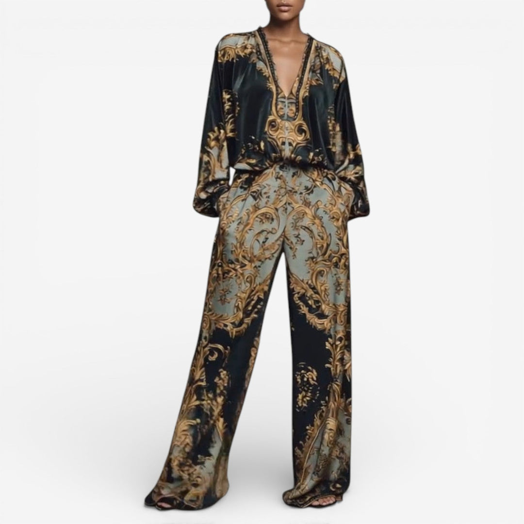 Maureen | Conjunto Elegante Impreso – Coordinado Fluido Ornamental