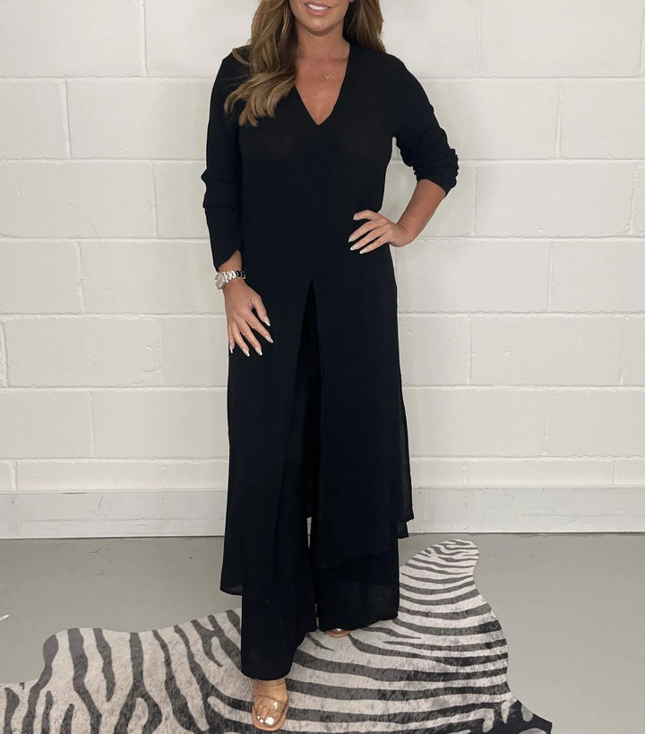 Conjunto de Dos Piezas Cherly Comfy – Blusa Fluida y Pantalones de Pierna Ancha