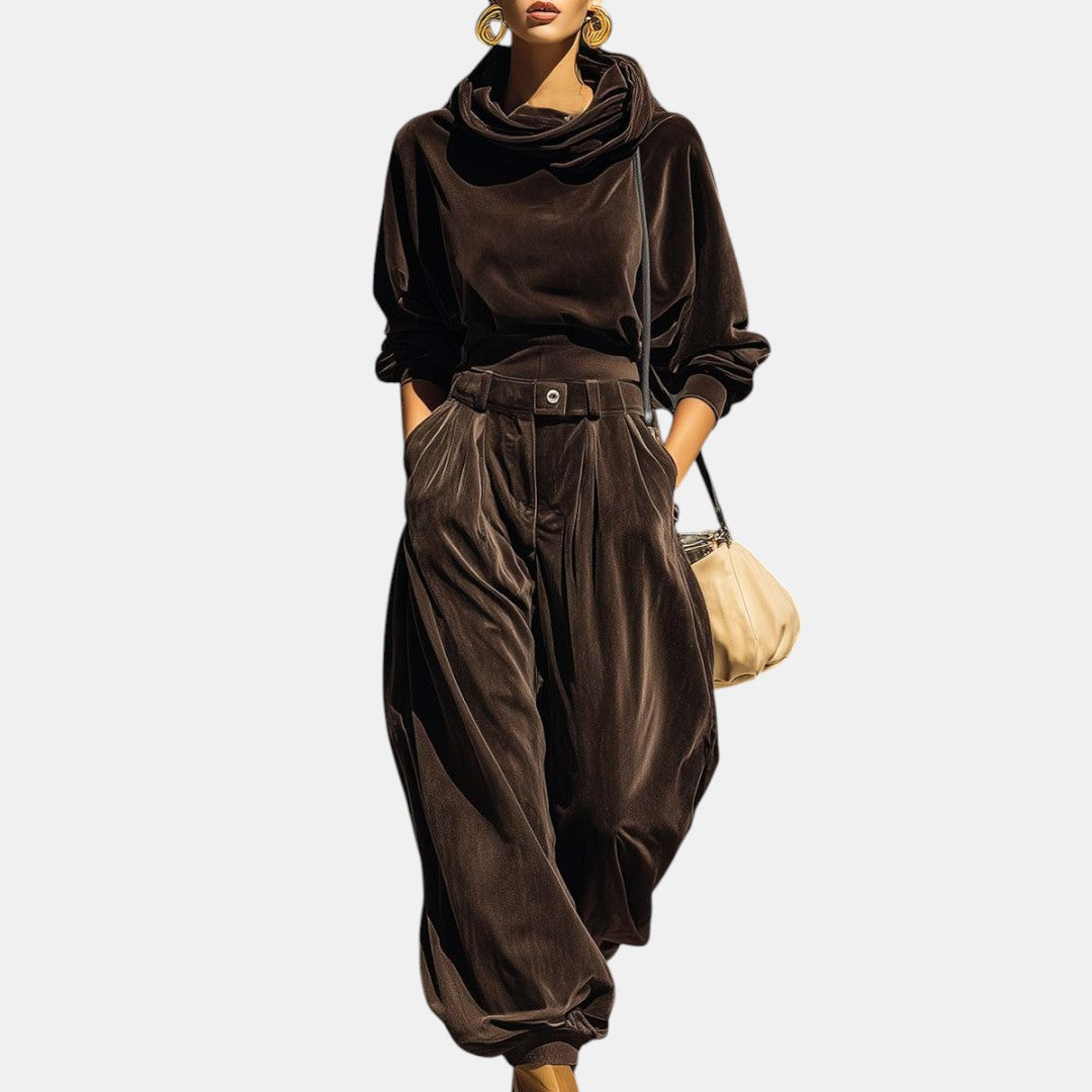 Eleonora | Conjunto Hoodie Vintage Marrón con Cinturón