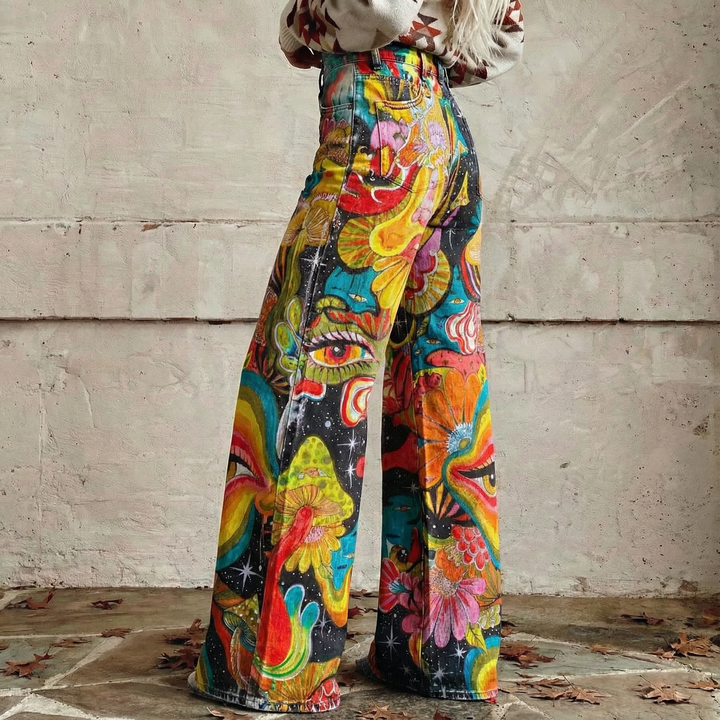 Gaia | Pantalones de Pierna Ancha en Tonos Tierra Boho