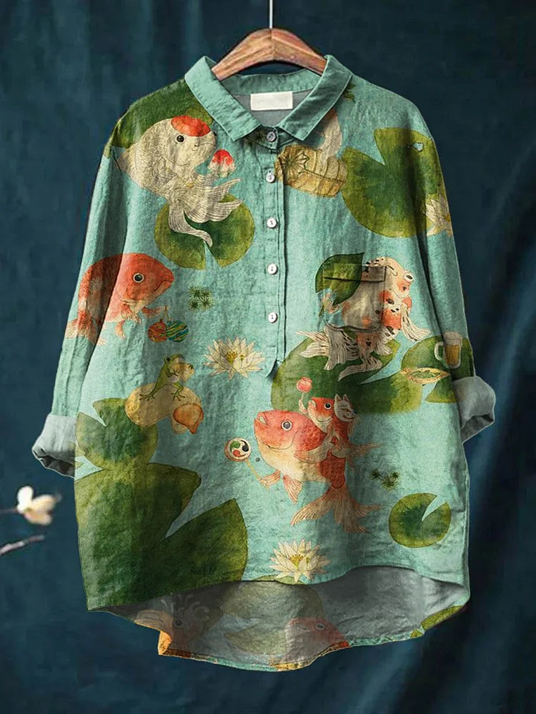 Camisa de Arte de Pescado Claudia – Camisa de Manga Larga Artística