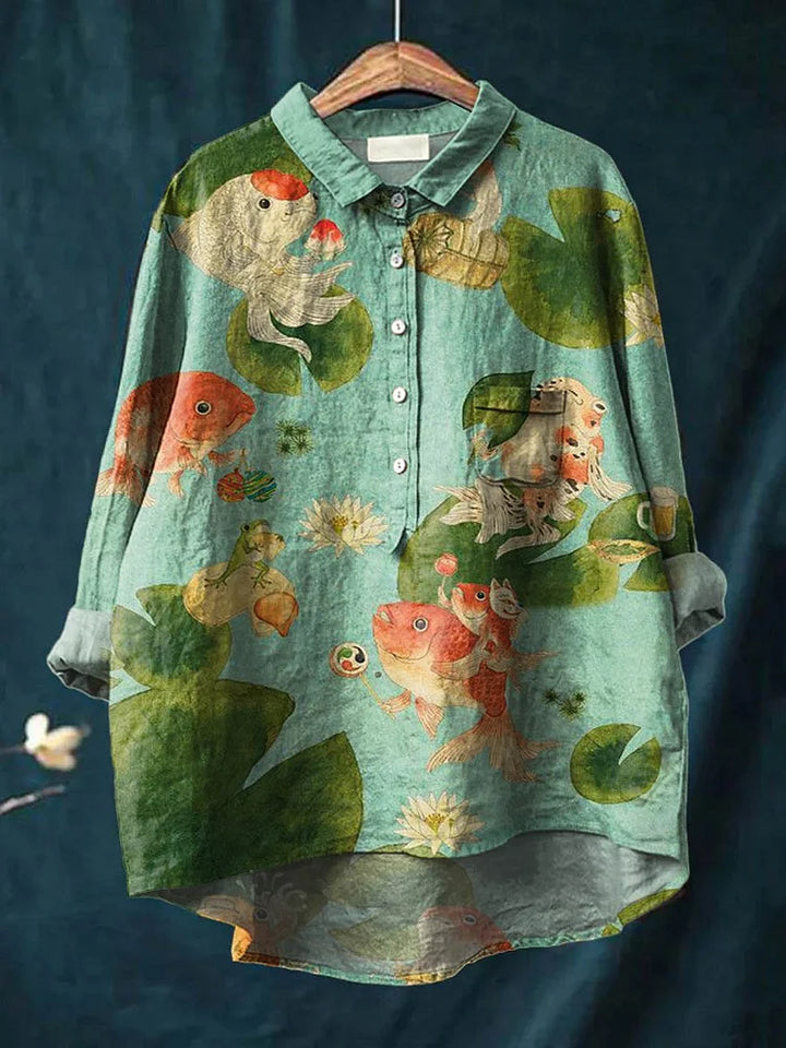 Camisa de Arte de Pescado Claudia – Camisa de Manga Larga Artística