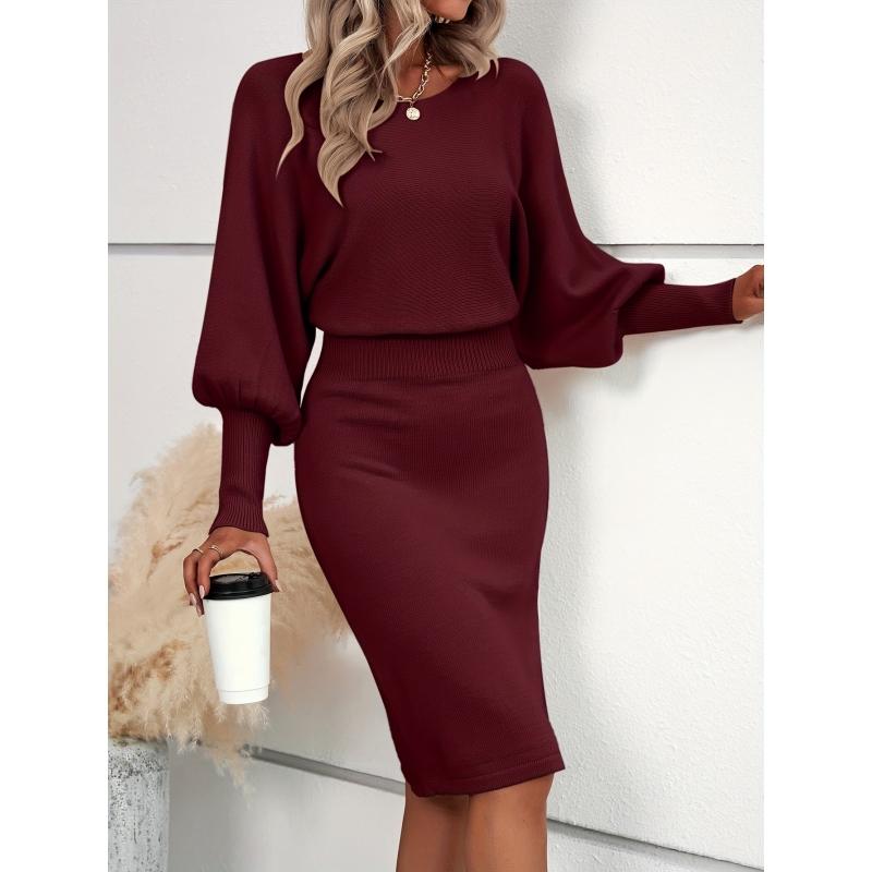 Leah | Vestido de Suéter Elegante con Cintura y Mangas de Linterna